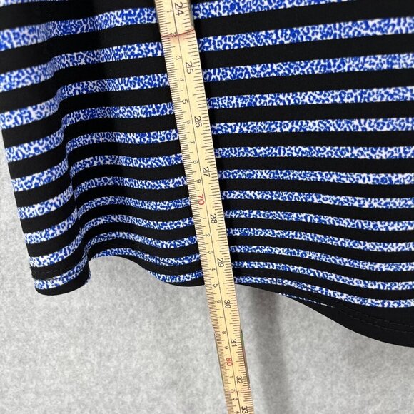 Clara Sun Woo Tunic Top Size S Blue Black Stripe Stretch Asymmetrical Hem Artsy - Picture 8 of 11
